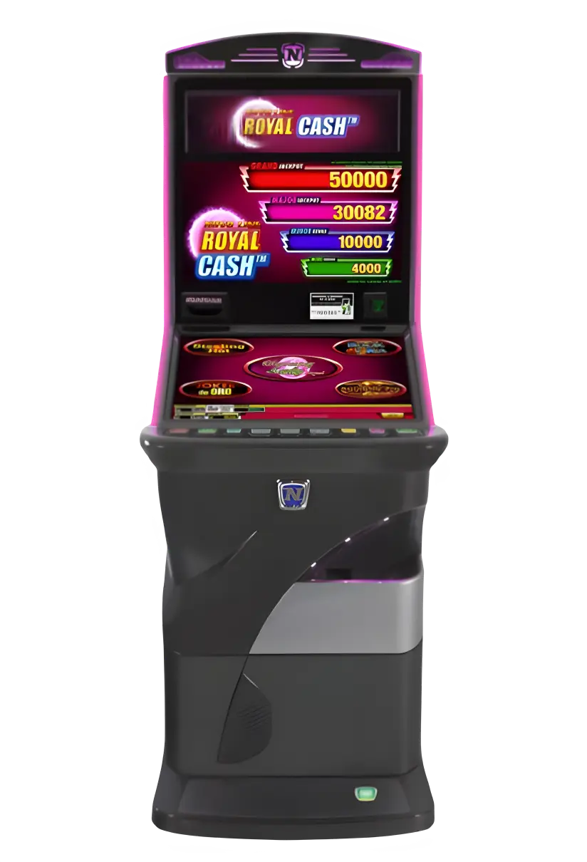 Máquina tragamonedas Royal Cash con pantalla iluminada.